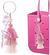 Personalized Birth Flower Name Tags Keychain with Tassel for Bogg Bag Charms,Luggage Tag,Custom K...