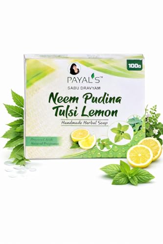 Image of Payal's Herbal Soap with Neem Pudina Tulsi Lemon | Natural Bathing Bar for Deep Cleansing, Refreshing & Skin Care | Ayurvedic, Moisturizing | Chemical-Free | 100g