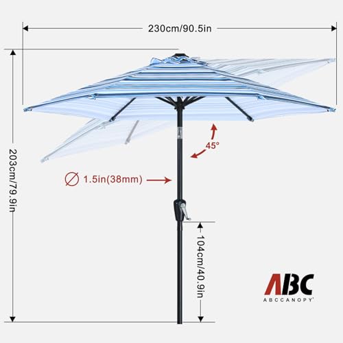 Image of ABCCANOPY 7.5FT Patio Umbrella Outdoor 6 RibsTable Umbrella | Fade & UV Resistant Fabric,6 Fiberglass Ribs,Smooth Crank System,Purple Blue Stripes,Great for Patio,Backyard,Garden,Deck