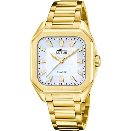 Lotus Reloj Mujer 18970/2 Square Series Caja de Acero Inoxidable 316l Dorado Correa de...