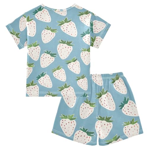 ALAZA White Strawberry Blue Pajamas Short Sleeve 2 Piece Sleepwear Top and Bottom Pajama Set Unisex2