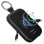 RORRY Portable Charger, 5000mAh Portable Charger Power Bank with Built-in Cables, Travel Keychain Battery Pack for Apple Watch Ultra 3/2/10/9/8/Ultra/7/6/SE, iPhone 17/16/15/14/13/12, Black