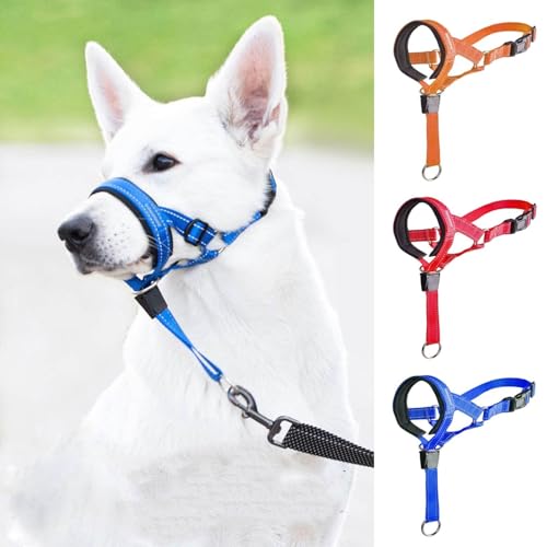 Hundehalfter Kopfgeschirr - Verhindert, DASS Ihr Hund an der Leine zieht, Einfache Anpassung,mit gepolstertem Nasenriemen, Anti-Zug-Halsband für kleine, mittelgroße und große Hundegrößen (Blau, L)