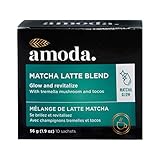 Amoda Matcha Latte Blend - A revitalizing coconut matcha latte with Tremella Mushroom and Tocotrientols. Organic, Vegan - 10 single serve sachets.