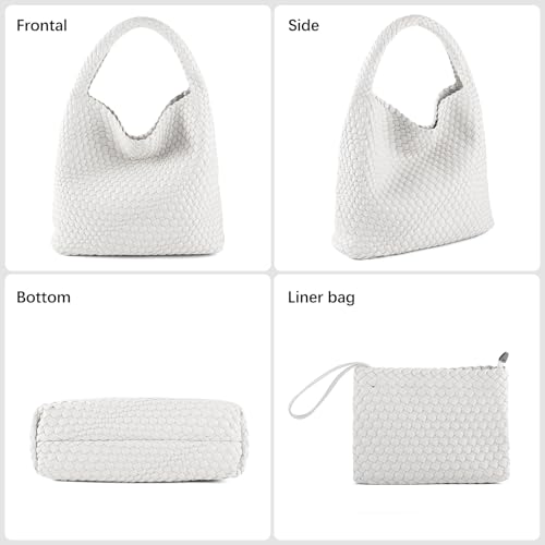 Image of Woven Bag for Women Vegan Leather Tote Bag Large Summer Beach Travel Handbag and Purse Retro Handwoven Shoulder Bag