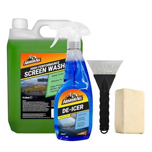 Armor All Winter Car Kit, High Performance Screenwash 5L, De-icer 750 ml, Ice Scraper x 1, Chamois Demister Pad x 1 (Green)