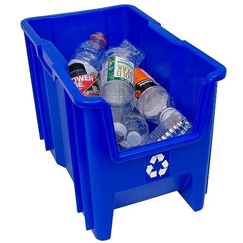 READYSPACE Commercial Industrial Heavy Duty Stackable Open-Front Recycling Bin Box Containers, 7 Gallon, 4 Pack, Blue - Thumbnail 3