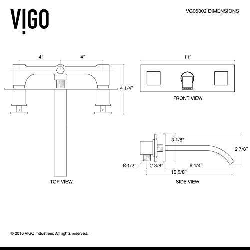 VIGO Titus 3.125 inch H Two Handle Bathroom Faucet in Brushed Nickel - Wall Mount Faucet - Rough-in Valve included VG05002BN thumbnail 8