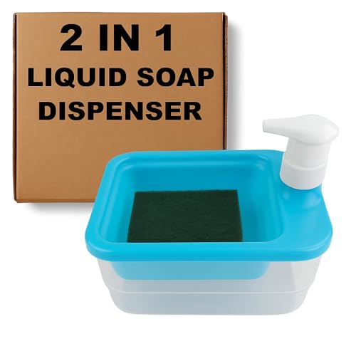 Image of Zuku Liquid Soap Dispenser for Kitchen Dishwash Liquid Soap Dispenser for Kitchen Sink Dish Washer Box Dispenser Liquid with Free Sponge(Blue)