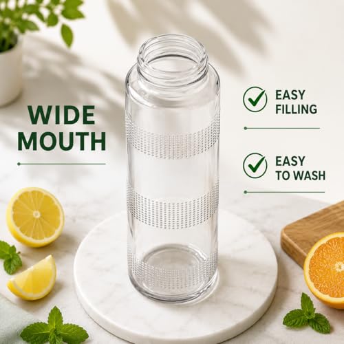 Image of MACHAK Glass Round Transparent Bottle With Leak-Proof Steel Cap | Ideal For Water, Juice, Smoothies & Detox Drinks| 750 Ml (4)