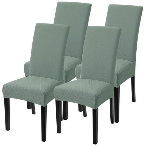 Image of SearchI Dining Room Chair Covers Set of 4, Stretch Jacquard Parsons Chair Slipcovers Removable Washable Kitchen Chair Protector Cover for Dining Room, Hotel, Ceremony (Sage Green Rhombus)