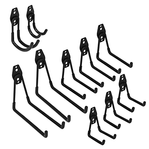 NDNCZDHC 10PCS Ladder Hooks for Garage Wall, Double Hook Design Lawn Tool Organizer for Garage Includes Screws