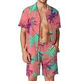 Zooshum Mens Short Sleeve Casual Palm Tree Shirt and Shorts Sets Tropical 2PC Sets Button Down Shirts and Shorts Outfit