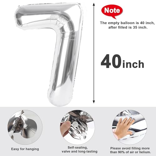 Image of 7 Balloon Numbers Birthday Decorations, 40In Silver Balloons for Men Women | Eye-catching Appearance, Perfect Decorative Centerpieces, Convenient Self-sealing Structure, Widely for Various Occasions