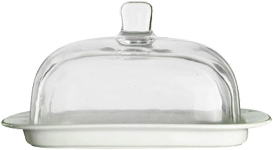 Butter Dishes Ceramic Base Glass Lid Butter Box Cheese Cover Dessert Cover Kitchen Crisper Household Butter Dish Multi-purpose Butter Box Butter Container (Color : A)