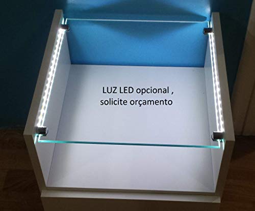 Mesa de cabeceira Espelhado com Tampo de Vidro com 2 Gavetas e Rodinhas Gel = A 65 x L 35 x P 32cm