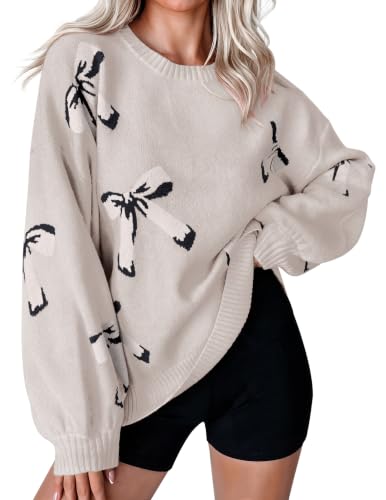 Image of Libsorge Womens Oversized Cute Bows Crewneck Pullover Sweater