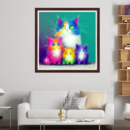 Image of Dooxvey Counted Cross Stitch Kits for Adults 11CT Printed Cross-Stitch Patterns Cross Stitching Embroidery Kit Stamped or Counted Needlepoint Kits- Four Colorful Cats 18x18 inch