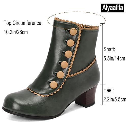 Alyaafifa Vintage Low Heel Ankle Boots for Women Round Toe Two-Toned Rivets Studded Short Boots Gothic Victorian Booties with Zipper Matte Leather Dress Shoes 2 Inches Comfortable4