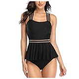 Eternali Klassisch Karierter Zweiteilige Badeanzug Damen Gitter Bikini Set Rüschen Kreuz Rückseite Bandage Oberteil Hoher Taille Bottom Geteilter Bademode Mesh Patchwork Schwimmanzug Swimsuit
