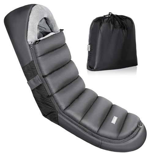 Orzbow Saco Silla Paseo Universal Invierno, Larga Saco Carro Bebe Invierno con Cremalleras, Impermeable, Gránulos Antideslizantes, Cálido Polar Coral, Lavable a Máquina, 104 * 44cm, Gris Oscuro