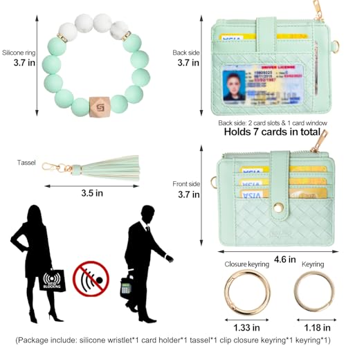 Image of COOLANS Silicone Bracelet Wristlet Wallet Credit Card Holder RFID ID Window Key Ring Tassel Slim Wallet Women Keychain Purse