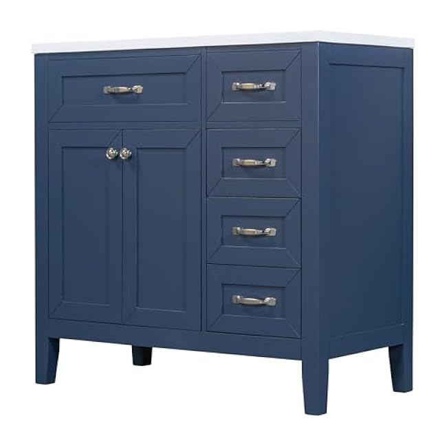 Maximize Bathroom Storage with 36 Vanity and Sink Combo, Stylish Blue Cabinet with Drawers and Solid Build