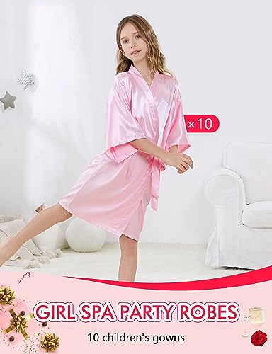 MORFORU 10pcs Girls Kids Solid Color Silky Satin Kimono Robe set for Wedding Spa Birthday Party3