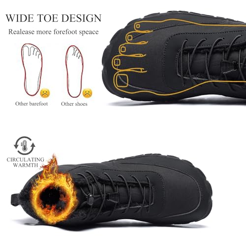 Tongzone Men's Wide Toe Box Barefoot Shoes Fur Lined Minimalist Zero Drop Sole Walking Shoes Winter3