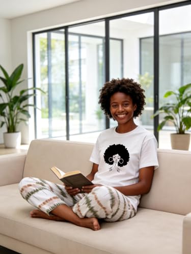 Image of Black History Pajamas, Graphic Matching Sets for Women, Magic Afro American Natural Hair Vintage Melanin T-Shirts and Pants