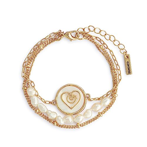 DEMDACO Grateful Heart Mother of Pearl Womens 7 Inch Plus Extension Brass Boxed Fashion Layered Bracelet3