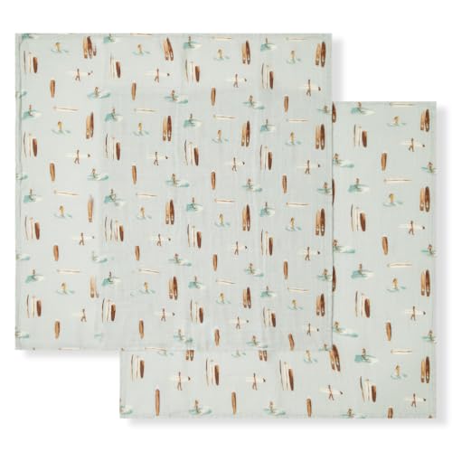 Milkbarn Baby Muslin Burp Cloths, 2-Pack Large Washcloths, Vintage Surf