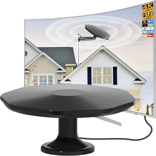 Outdoor TV Antenna 360° Omni-Directional Reception, 4K HD Digital Smart TV Antenna Outdoor for Local Channels with 32.8ft Cable & Long Range for Attic/Camper/RV - Fit TVs with Built-in Tuner