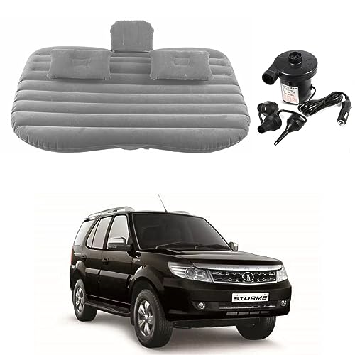 Image of Oshotto Multifunctional Car Travel Bed Mattress with Two Air Pillows, Car Air Pump Compatible with Tata Safari Storme (Grey)