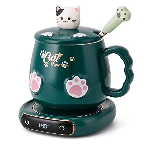 Bgbg Coffee Mug Warmer & Cute Cat Mug Set, Beverage Cup Warmer for Desk Home Office with Three...