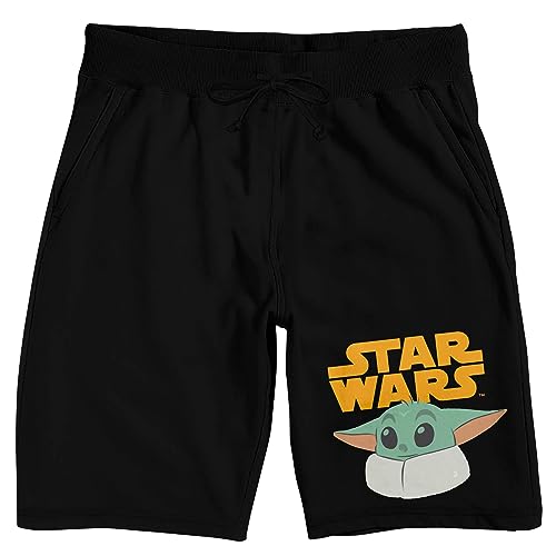 The Mandalorian Grogu With Star Wars Logo Men's Black Sleep Pajama Shorts