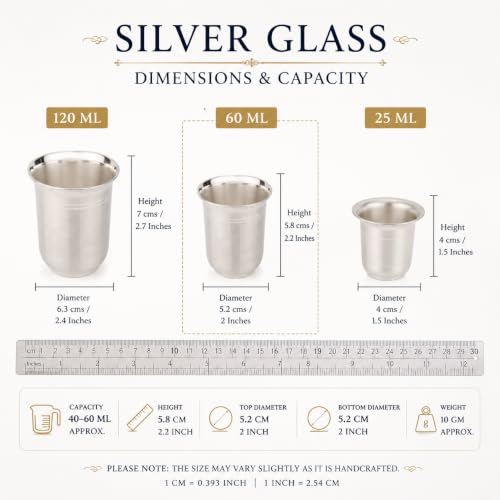 Image of 985 Silver Glass /Tumbler for Drinking Water, Handmade Chandi Glass for Pooja & Daily Use, 60 ml, Premium Red Velvet Gift Box for Temple, Wedding, Housewarming