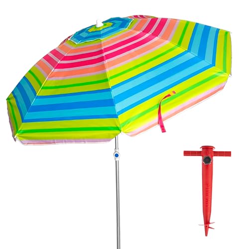 Pincho Strandschirm, 180 cm, Aluminium, UPF+50 blockiert 99% UV-Strahlen, 8 Fiberglasstäbe, sehr leicht 1,5 kg, Fenster oben, bunt, 180cm