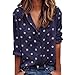 Produktbild Damen Sommer T-Shirt Freizeit Mit Damenpulli Umlegekragen V-Ausschnitt Sweet Sexy Punktdruck Stretch Weste Lange Hülsen Schnüre Schlankes Tee Polyester Hemden (EU:42, Marine)
