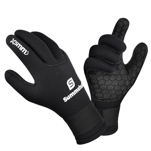 Summshall Neoprene Gloves, Water Resistance 5mm Wetsuit Gloves for Women Men Thermal Anti-Slip Swimming Gloves for Boating Surfing Spearfishing Snorkeling, Black M