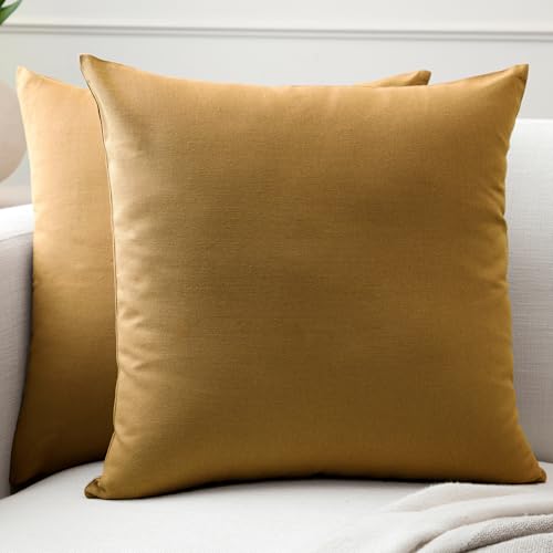 Image of Encasa XO Throw Pillow Covers 20x20 in Set of 2 Mustard | No Inserts | Cotton Pillow Covers for Living Room, Bed, Sofa, Couch | Decorative Cushion Covers with Improved Zipper