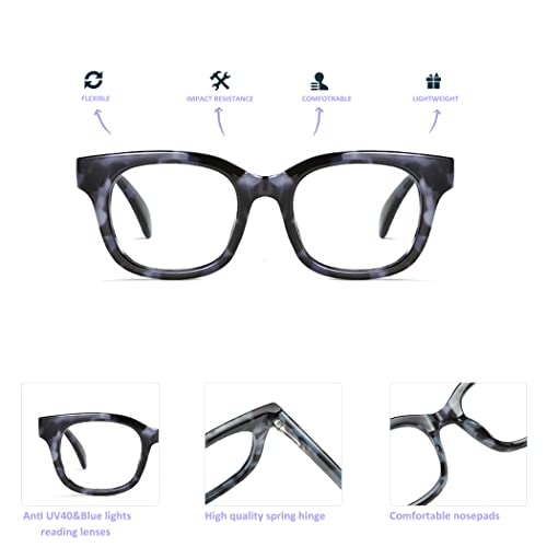 Image of 3Pack Oversized Style Reading Glasses For Women Men Spring Hinges Blue Light Blocking Computer Readers