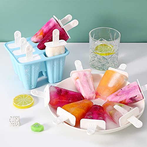 Vinsani Ice Lolly Mould Silicone 6 Cavity Popsicle Mould Reusable Ice Cream Mould Ice Pop Moulds BPA Free Easy Release Ice Lolly Maker with Non-Spill Lid for Kids Adults DIY - Blue - Image 3