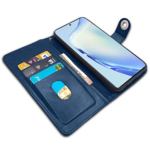 Image of Pikkme Vivo V27 / V27 Pro 5G Flip Cover Leather Finish | Inside TPU with Card Pockets | Wallet Stand and Shock Proof | Complete Protection Button Flip Case (Blue)