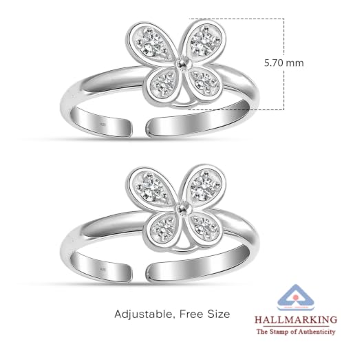 Image of TRUESILVER ACPL 925 Sterling Silver Toe Rings for Women | BIS Hallmarked Classic, Ruby Red & Cubic Zirconia Stone Toe Ring