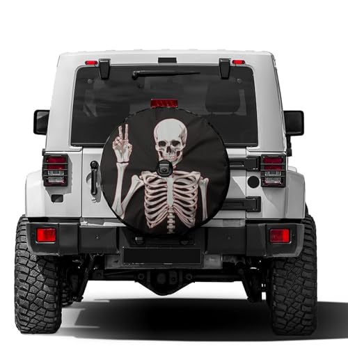 Image of Delerain Spare Tire Cover with Backup Camera Hole Funny Skull Skeleton Wheel Covers Waterproof Dust-Proof UV Sun Universal Fit for Trailer RV SUV Truck (18 Inch for Diameter 32 inch-34 inch)