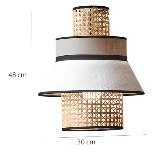 Image of AKWAY Rattan Hanging Lamp for Living Room | Cane Pendant Light | Wicker Ceiling Light | Stylish Boho Pendant Light for Bedroom, Hallway, Office, and Home Decor | Adley Collection 30cm Dia