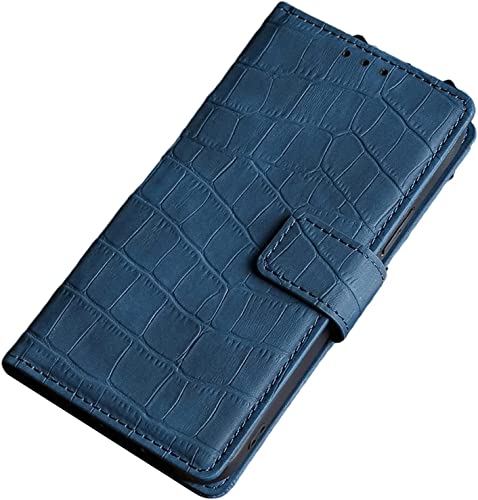 Housse iPhone 14 Plus en cuir PU crocodile bleu aux finitions haut de gamme