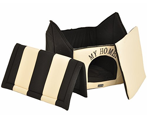 nanook Hundehöhle Katzenhöhle XL Hundebett Katzenbett Hundehaus faltbar flauschig kuschelig (Schwarz Beige, 60cm)