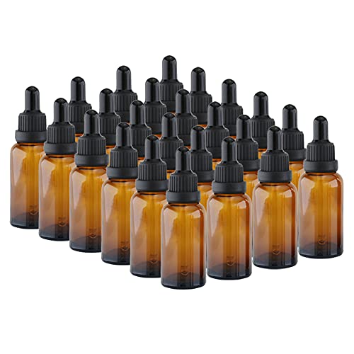Tansoole Botellas cuentagotas de vidrio ámbar 50 ml con gotero de pipeta para productos químicos de laboratorio de aceites esenciales, paquete de 24 Cover